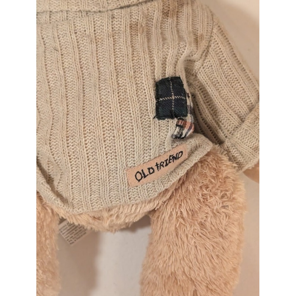 Old Friend Plush Teddy Bear Beige 15" Stuffed Animal Knit Sweater Stained - Picture 5 of 6